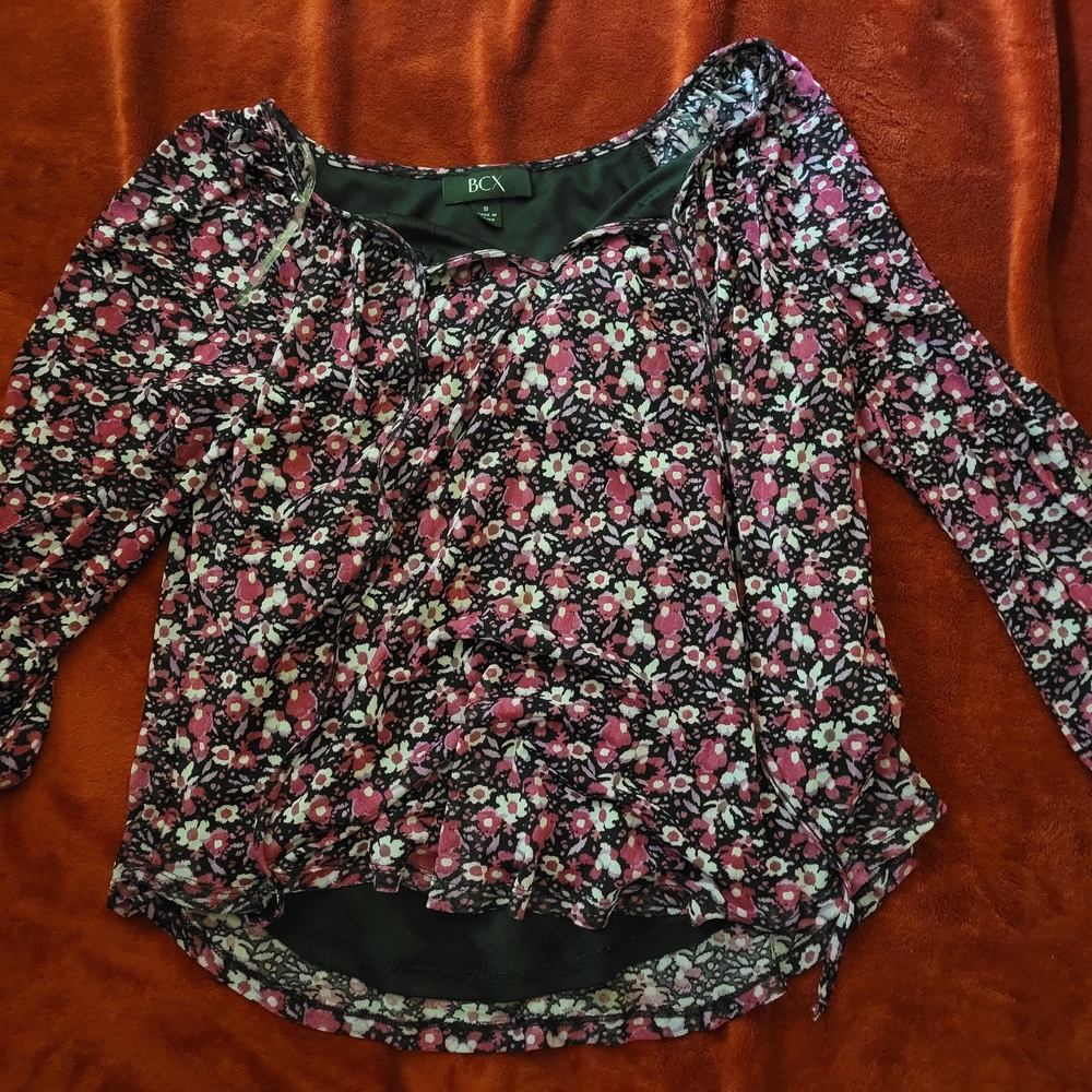 BCX Women's Floral Top - Pink and Black